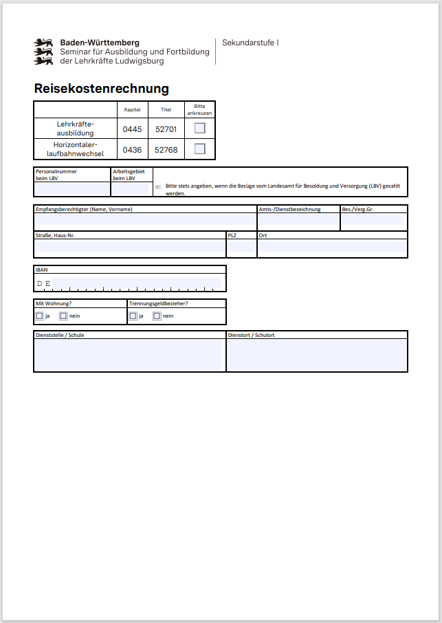 Reisekostenabrechnung Formular